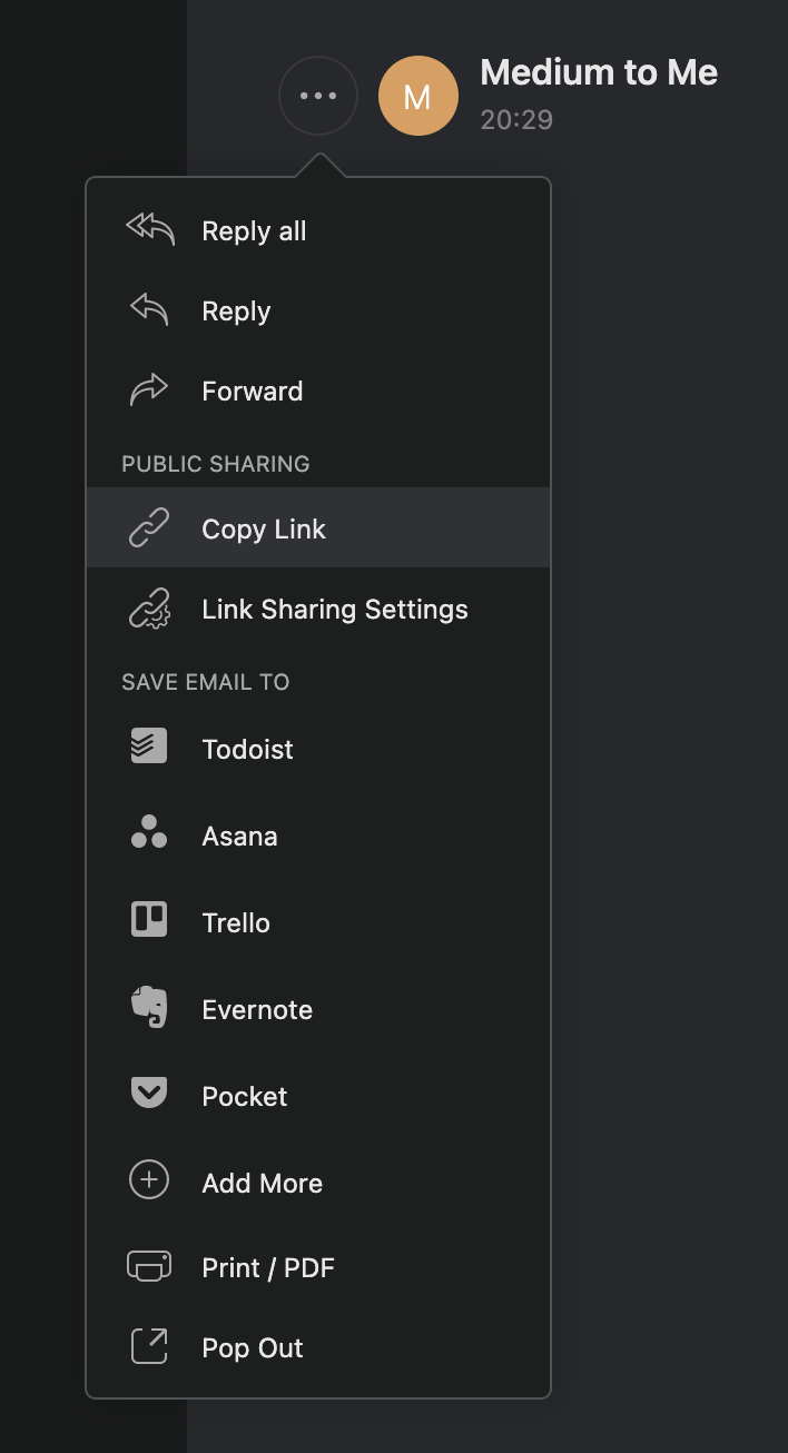 Screenshot highlighting copy link