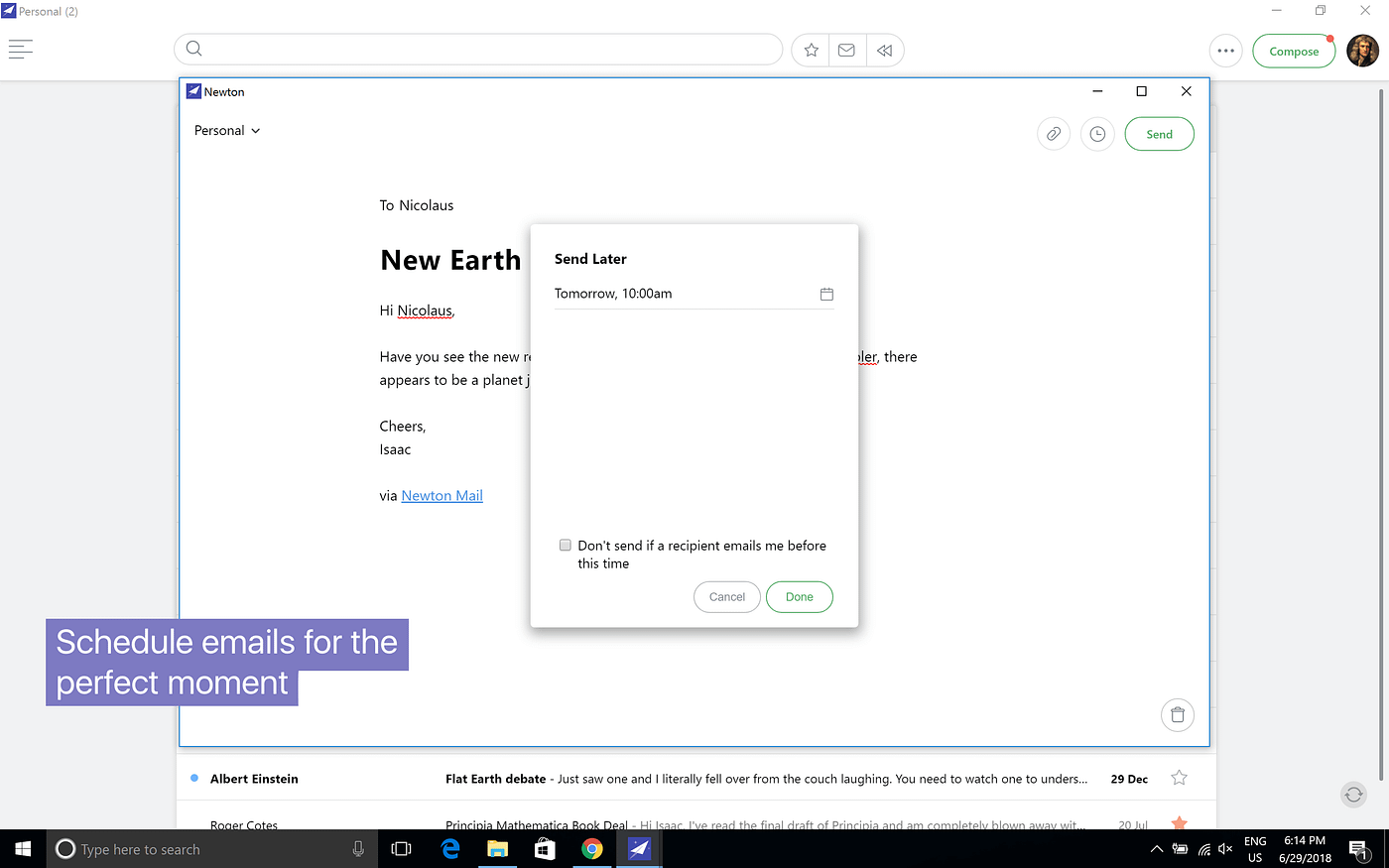 Screenshot showing send later feature
