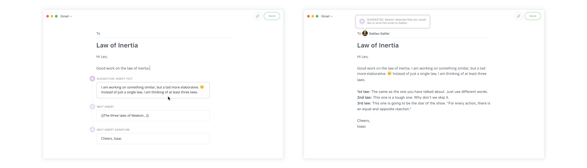 Screenshots of ai + mail