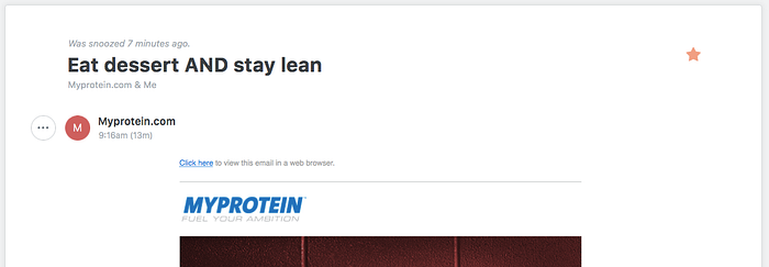 screenshot of snoozed email