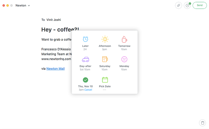 screenshot of snooze after sending