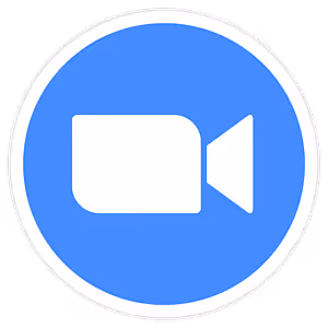 White video camera icon inside a blue circle.